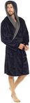 Style It Up Mens Luxury Dressing Gown Long Sleeve Hooded Lounge Bathrobe Warm Snuggle Fleece (Navy, 3XL)