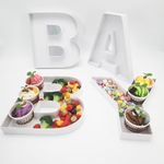 12" Large Fillable Baby Cardboard Letters for Baby Shower Gender Reveal, Sweet Serving Tray, Charcuterie Party Decorative Box, Food Cupcake Display Paper Mache (White)