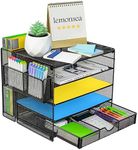 Lemonsea 5-Tier Desk Organizers and Storage,Mash Paper Letter Tray with Sliding Drawers and Pen Holder, desktop file organizer for Home, Office, School, Black (5 tier-new)