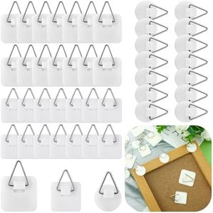 Wenqik 45 Pcs Adhesive Picture Hanger Foamboard Picture Hanging Hooks Without Nails Plastic Picture Hangers Sticky Hangers for Home Wall Art Picture Photo Frame Bathroom Closet Kitchen (Round,Square)