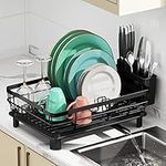 MOUKABAL Dish Drying Rack, Dish Rack,Drying Rack Kitchen with Drainboard,Dish Drainer with Removable Utensil Holder and Swivel Spout(Black)