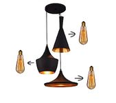 Groeien 3-Light Industrial Black Finish Metal Shade Hanging Pendant Ceiling Lamp Fixture Tulip Cone Disc (Bulb Included), 60 Watts