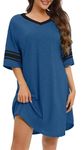 ADOREJOY Women’s Nightgown Casual Sleep Shirt V Neck Night Dress Short Sleeve Basic Loungewear(Blue,XL)