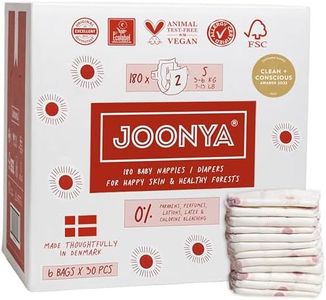 Joonya Baby Diapers, Size 2 S (7-13 lb) - 6 Bags of 30 (180) - New Range - NonToxic, Eco-Friendly, Ultra Slim, Overnight Use - Made in Denmark