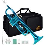 EASTROCK Bb Trumpet Standard, Trumpet Set for Beginner, Brass Trumpet Instrument with Hard Case Gloves 7C Mouthpiece Cleaning Kit for Student (Sea Blue)