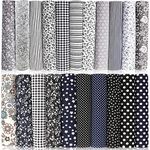 KAYNO 21 Pieces 24 x 25 cm Cotton Fabric Patchwork Square Printed Fabric Assorted Patterns Quilting Bundles Sewing Craft Floral Fabrics for DIY Handicraft Making, Black, Grey and Blue Series