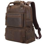 TIDING Genuine Leather 15.6" Laptop Backpack for Men Vintage Travel Rucksack Multi Pockets Work Business Overnight Daypacks