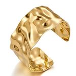 SSKHE Gold Cuff Bracelet, Adjustable Chunky Gold Bracelet, Hammer Strike Pattern Chunky Gold Bangle