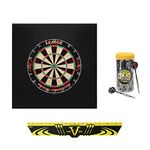 Viper Defender II Backboard & Sisal/Bristle Steel Tip Dartboard Bundle: Deluxe Set (League Dartboard, Defender II Backboard, Edge Throw Line, 21pc Jar of Darts)