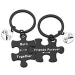 bobauna Born Together Friends Forever Puzzle Piece Keychain Set Gift For Twin Sisters Brothers BFF (Born together keychain set black)