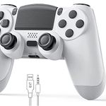 RYTM Wireless Controller for PS4, Bluetooth High Performance Gamepad, Support Dual Motor Feedback | Headphone Jack | 6-Axis Sensor | Touch Pad, Compatible with Playstation 4/Slim/Pro/Pc - White