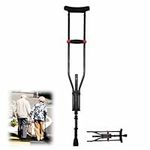 Folding Ergonomic Underarm Crutches (x1), with Spring Shock Absorber Portable Crutches, Load Capacity 220 lbs.