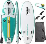 THURSO SURF Prodigy Junior Kids Inflatable SUP Stand Up Paddle Board 7'6 x 30'' x 4'' TWO LAYER includes Adjustable CARBON Shaft Paddle/3 Fins/Leash/Duffle Bag/NO PUMP INCLUDED (Emerald)