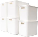 Yishyfier Plastic Storage Baskets Bins Boxes With Lids,Organizing Container White Storage Organizer Bins For Shelves Drawers Desktop Playroom Classroom Office,6-Pack(4XL+2L)