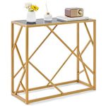 COSTWAY 80cm Console Table, Modern Long Entryway Table with Tempered Glass Top, Narrow Accent Display Table for Living Room Hallway Entryway