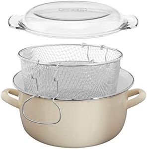 Premier Housewares 102112 Deep Fat Fryer Enamel Chip Basket Small Fryer 16x33x27,5L, Cream