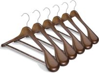 Wide Shoulder Wooden Hangers, 6 Pcs 100% Solid Wooden Extra-Wide Clothing Hanger with Non Slip Pants Bar, Wood Coat Suit Hangers Heavy Coats, Sweater, Skirt, Suit, Pants (Walnut)