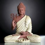 Swarn House Decor's Beautiful Sitting Buddha Idol Statue For Home & Garden Living Room | Healing Spirit Blessing - 15 Inch Size (Mudbrown,Cream)