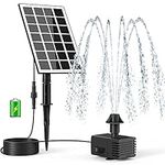 SZMP Solar Fountain Pump Kit for Bird Bath, 16.4ft Power Cord Glass Panel Solar Bird Bath Fountains with Built-in 2000mAh Battery 7 Nozzles, Solar Water Fountain for Outdoor Patio Garden Décor