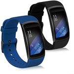 kwmobile Straps Compatible with Samsung Gear Fit2 / Gear Fit 2 Pro Straps - 2x Replacement Silicone Watch Bands - Dark Blue/Black