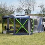 JOYTUTUS Dual-Use Pop up SUV Tent for Camping, 11FT x 11FT Big Space 2 Rooms Car Tent for Family, Outdoor Gazebo with 4 Sides Screen, 2 Doors, Portable Carry Bag