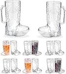 4E's Novelty 14 PCS Set Cowboy Boot Shot Glasses & Cups (12 Mini Shot Glasses & 2 Big Mug 17oz) Reusable Plastic, BPA Free - for Cowboy Cowgirl Party Decorations Bachelorette Party Supplies