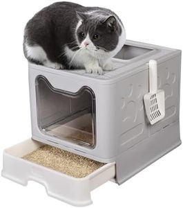 Mel Pet Foldable Cat Litter Box with Lid Cat Potty Toilet with Free Plastic Scoop Front Entry Top Exit Anti-Splashing Design (Grey)