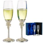 NUPTIO Champagne Flutes Glasses Set: 2 Pcs Champagne Flute Enamel Wedding Toasting Crystal Glass for Bride and Groom Engagement Anniversary Bridal Showers Weddings Couple Birthday Party Gift