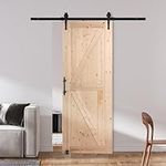 VEVOR Barn Door and Hardware Kit, 30" x 84" Wood Sliding Barn Door, Smoothly and Quietly, Barn Door Kit with 8-in-1 Floor Guide and Door Handle, Spruce Wood Panelled Slab, Easy to Install