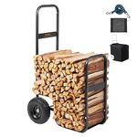 VEVOR Firewood Log Cart, 250 lbs Capacity, Outdoor and Indoor Wood Rack Storage Mover with PU Wheels & Waterproof Cloth, Heavy Duty Steel Dolly Hauler, Firewood Carrier for Fireplace, Fire Pit, Black