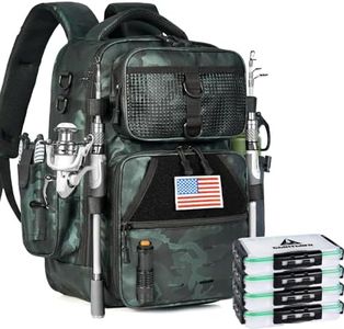 Ghosthorn Fishing Backpack with 4 Tackle Boxes, Instant Workstation, 2 Rod Holders, Waterproof Fish Bag Large Storage Fishing Gear and Equipment (Green Camouflage)