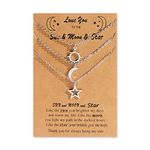 Stocking Stuffers for Teens Friendship Necklaces for 3 Girls Cute BFF Necklace for Women Best Friend Necklace Dainty Sun Moon Star Necklaces Long Distance Relationship Necklace (3 Pcs)