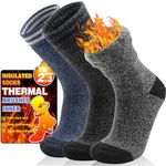 Welwoos Heated Thermal Socks for Men & Women Warm Winter Ski Thick Boot Insulated Gift Stocking Stuffers Socks 3 Pairs (Blue Stripe,M)