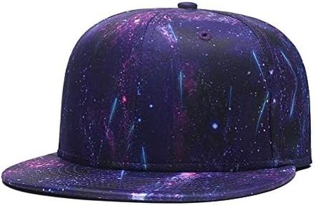 Quanhaigou Purple Galaxy Snapback Hat Unisex Flat Bill 3D Starry Stars Adjustable Baseball Cap