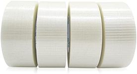 4Rolls Bi Directional Filament Tape, Fiberglass Reinforced Strapping Tape, 6.7mil x 2inch x 55yds, BOMEI PACK