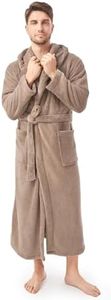 DAVID ARCHY Mens Robe with Hood Coral Fleece Microfiber Warm and High Absorbent Towel Bathrobe for Men(XL,Light Coffee)