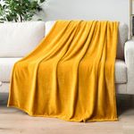 PAVILIA Mustard Yellow Fleece Throw Blanket for Couch, Gold Soft Fuzzy Flannel Throw for Sofa, Luxury Plush Microfiber Bed Blanket, Cozy Home Decorative Velvet Gift Blanket, 50x60