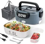 NestDin Electric Lunch Box, 80W Heated Lunch Box for Adults, 1.5L Portable Fast Heating Food Warmer for Car/Truck/Work/Travel, 12/24/110V Lonchera Eléctrica Portátil