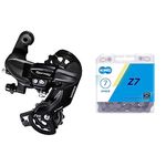 Shimano 5569 6 and 7-Speed Tourney Derailleur - Black & KMC Bike Chain Z7, High Performance Bicycle Chain, Quality & Highly, Shifting Performance Bicycle Chain