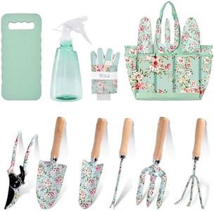 WNJ Gardening Tool Set, 10 PCS Heavy Duty Floral Pattern Garden Tools Set Kit, Complete Gardening Tool Bag Set, with Non-Slip Rubber Handle, Best Gardening Gifts for Women
