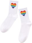 OYOANGLE Women's 1 Pairs Casual Heart Print Crew Socks Athletic Ankle Dress Socks White Color One-Size