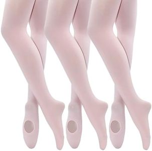 MANZI Women's Solid Color Comfortable Convertible Ballet Tights 3 Pairs Pack, S-M, Pink