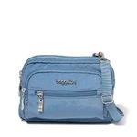 Baggallini Triple Zip Small Crossbody Bag for Women - Lightweight Convertible Fanny Pack Belt Bag, Cornflower, Regular Strap