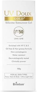 Brinton UV Doux Gold Silicone Sunscreen Gel SPF 50 PA+++ With Vitamin C & E | Clinically Tested, Water Resistant & Non- Greasy | UVA/UVB Protection Against UVA/UVB Rays| For All Skin Types, 100 gm (Pack of 1)