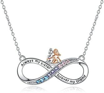 ASLBUNM Sister Necklace 925 Sterling Silver Infinity I Love You Forever Pendant Necklaces Female Friendship Jewelry Gifts for Best Friend Sisters Women, Sterling Silver, Cubic Zirconia,