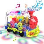 Kizeefun Light Up Train Toy for Toddlers: Transparent Gear Car Toy for Kids with Cool Light and Music Educational Crawling Toys for Baby Boys and Girls