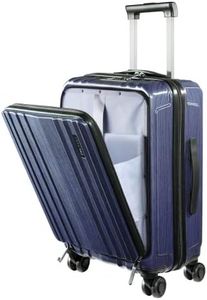 Carry on Luggage 21 Inch with Front Pocket for 15.6" Laptop, Lightweight ABS+PC Hardshell Suitcase with TSA Lock, Aluminum Alloy Trolley, 4 Spinner Silent Wheels, Dark Blue