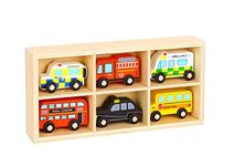 Woody Treasures Wooden Toy Car Set - 6-Piece Wooden Cars Toy with Box - Colourful Vehicle Toys for Ages 3 & Up - Educational & Fun for Kids, Toddlers, Preschoolers, Girls & Boys