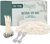 Oraganix Natural Soy Wax | Soy Candle Wax Kit | DIY Candle Making Supplies | 0.9kg Bag with 10ct - 15cm Pre-Waxed Candle Wicks + 2 Centering Devices (Flakes)