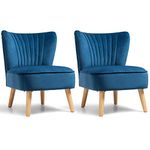 Giantex Set of 2 Velvet Accent Chair, Upholstered Modern Sofa Chair w/Wood Legs, Thickly Padded, Armless Wingback Club Chairs for Living Room Bedroom Furniture (2, Blue)